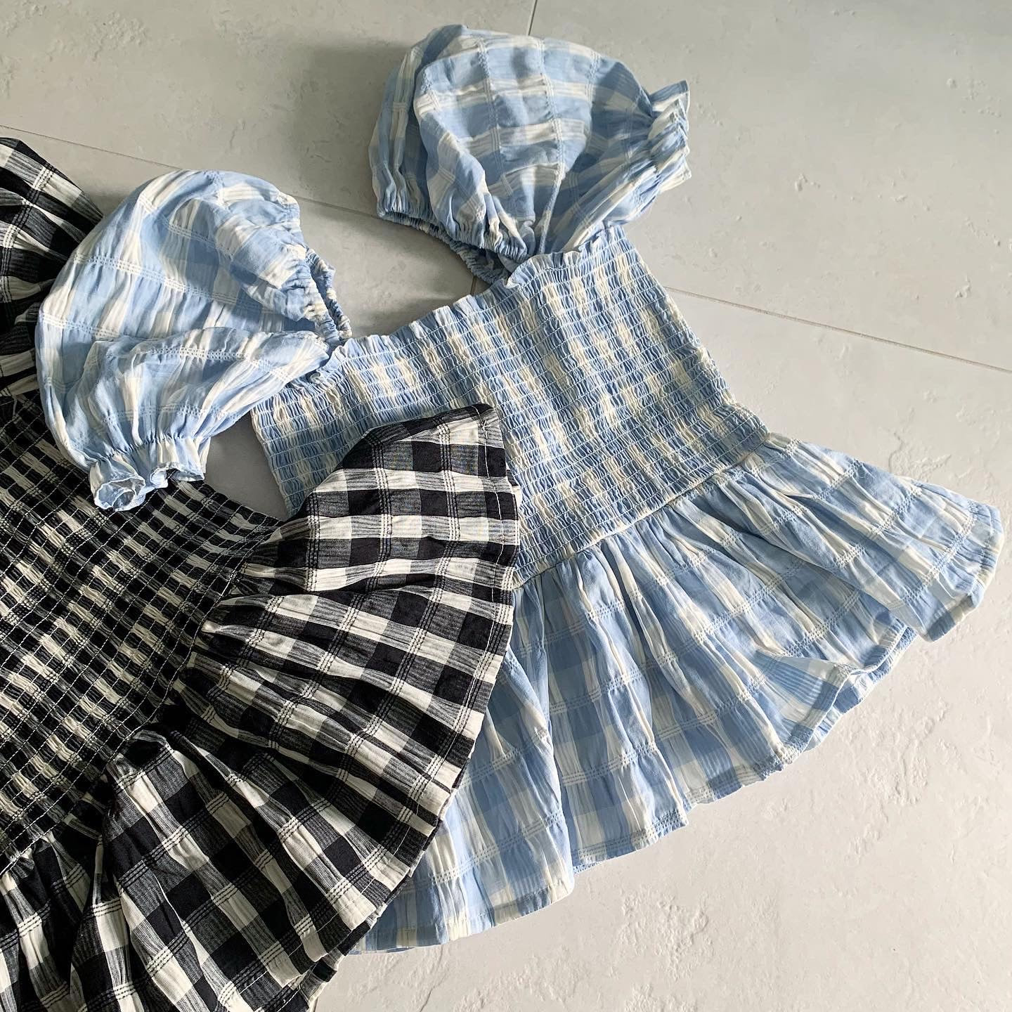Gingham Smoked Blouse [SKYBLUE]